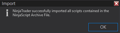 NinjaScript Add-On import success confirmation